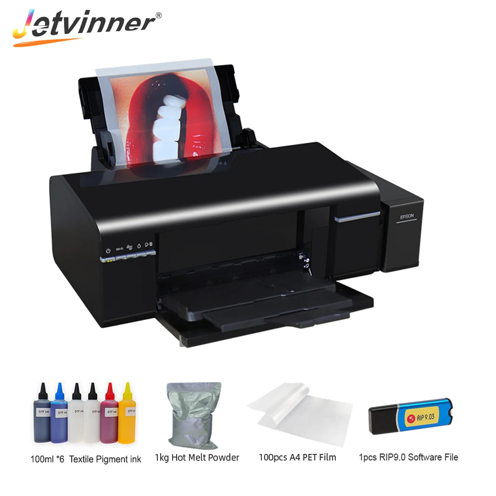 

Принтер Jetvinner A4 DTF с чернилами, ПЭТ-пленка, термоплавкий порошок для Epson L805, футболка, худи, одежда, печатная машина