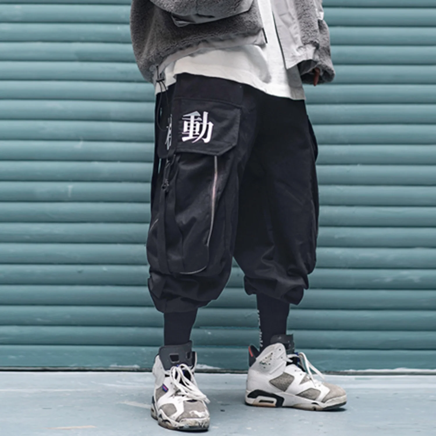 Pocket Multi Hip Hop Pants Men Ribbon Elastic Waist Harajuku Streetwear Joggers Mens Trousers Techwear Pants