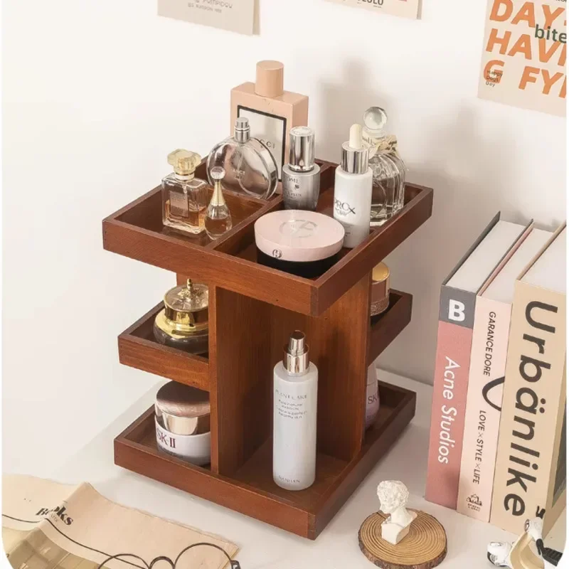 Винтажный деревянный органайзер для макияжа Настольный Вращающийся ящик