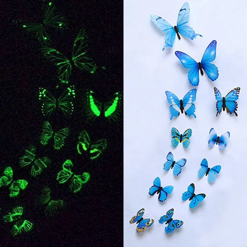 

12Pcs/Set Luminous Butterfly Wall Stickers Diy Bedroom Living Room Home Decoration 3D Colorful Butterfly Luminous Wall Stickers