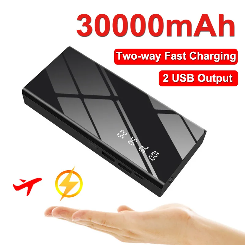 

30000mAh Portable Fast Charging Power Bank 2USB Digital Display External Battery with Flashlight For iPhone Xiaomi Android