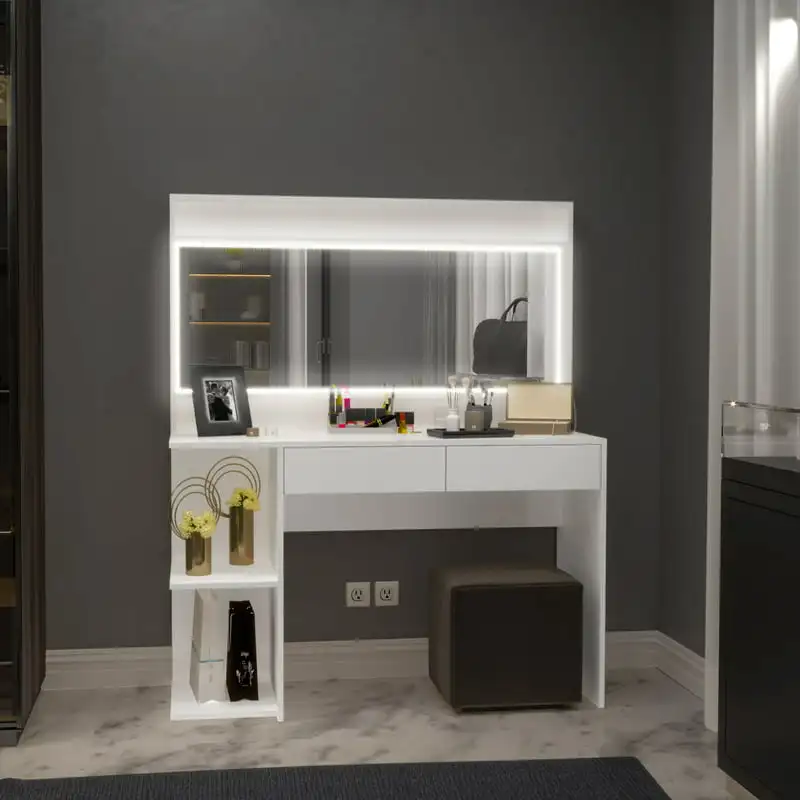 

Adeline Lighted Vanity Table, White Painted for Bedroom