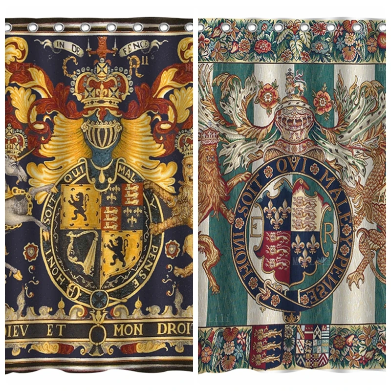Crest Coat Of Arms England Royal Medieval Crusader Lion Shield Armor Millefleurs Heraldic Devices Shower Curtains By Ho Me Lili
