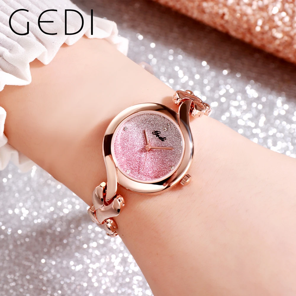 GEDI Fashion Rose Gold Women Watches Luxury Brand Love Heart Shaped Bracelet  Gradient-Color Waterproof Ladies Quartz Clock Gift