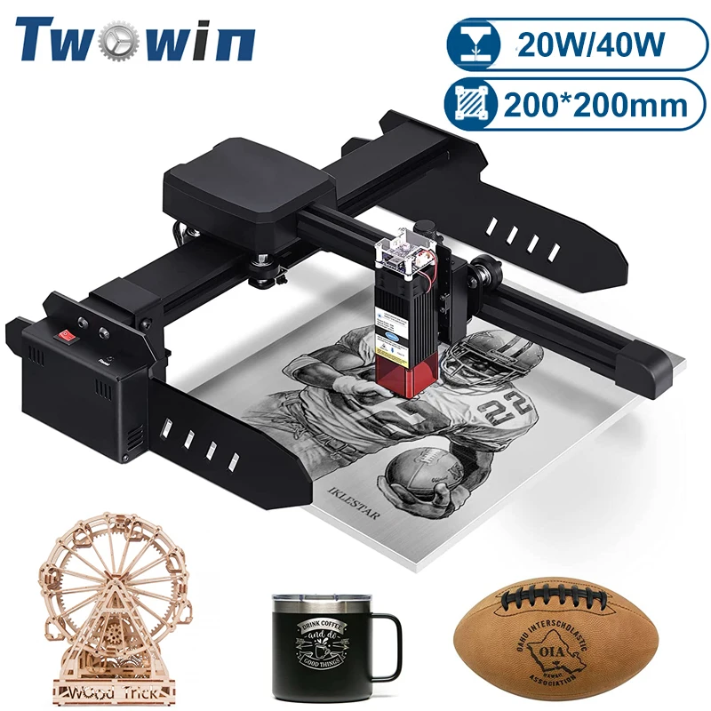 TWOWIN 20W/40W Laser Engraver Cutting Engraving Machine Wood Router Tool Working Area 200*200mm Assemble Printer Recorder