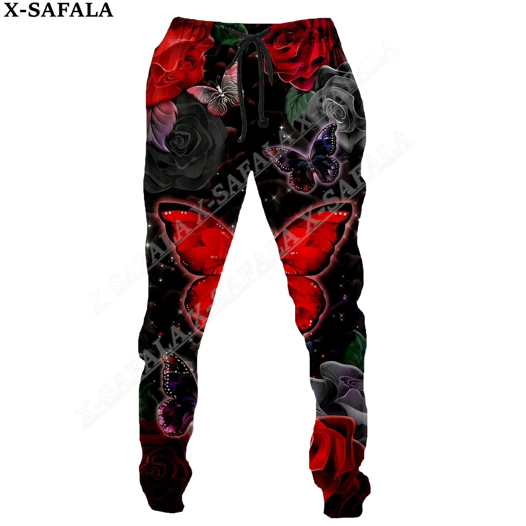 Брюки мужские/женские с 3D-принтом бабочки на шнуровке