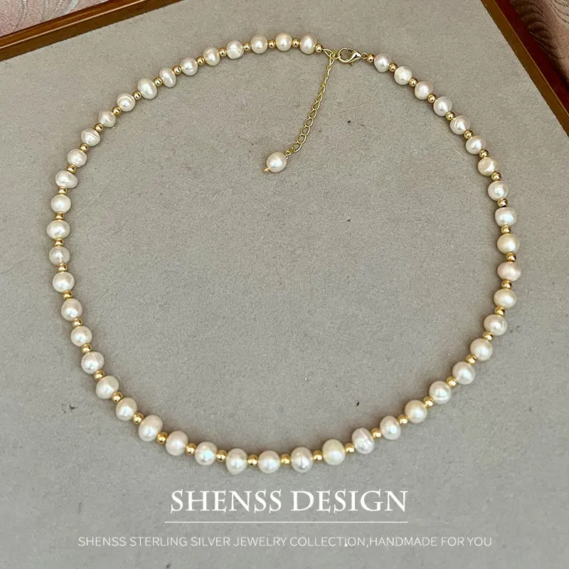 Ожерелье женское с натуральным жемчугом классическое характерное ожерелье из
