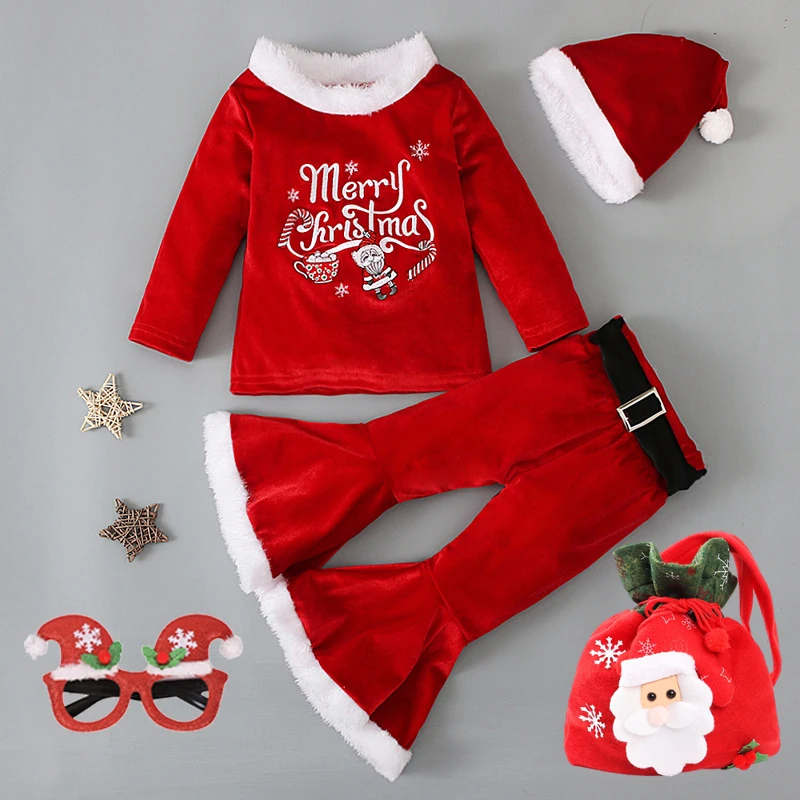 Рождественский костюм для детей девочек Санта-Клаус малышей красный цвет