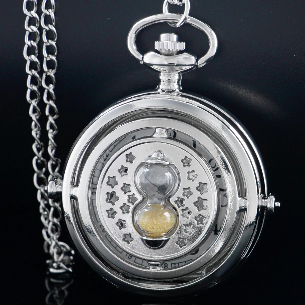

2023 New Vintage Silver Hourglass Pocket Watch Necklace Sweater Chain Quartz Clock Gifts For Children Men Women Dropshipping