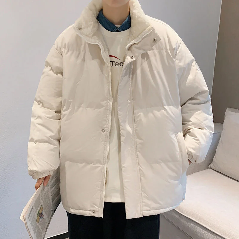 Winter Fleece Thicke Jacket Men Warm Fashion Casual Solid Color Down Jackets Men Korean Loose Short Coat Mens Parker M-3XL