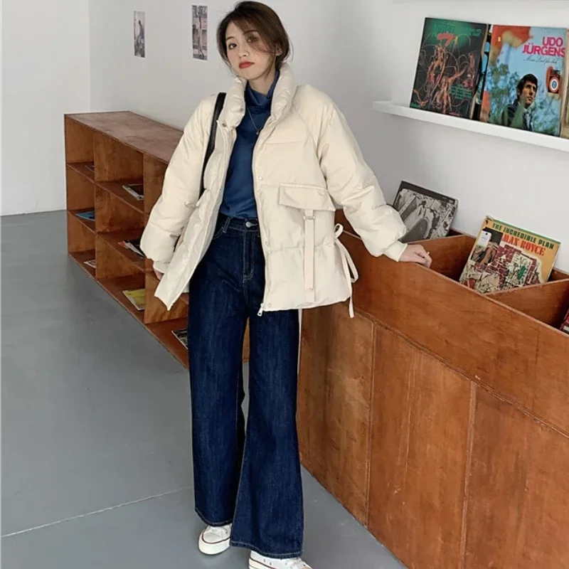 Парки женские свободные нежные дизайнерские повязки стильные теплые толстые