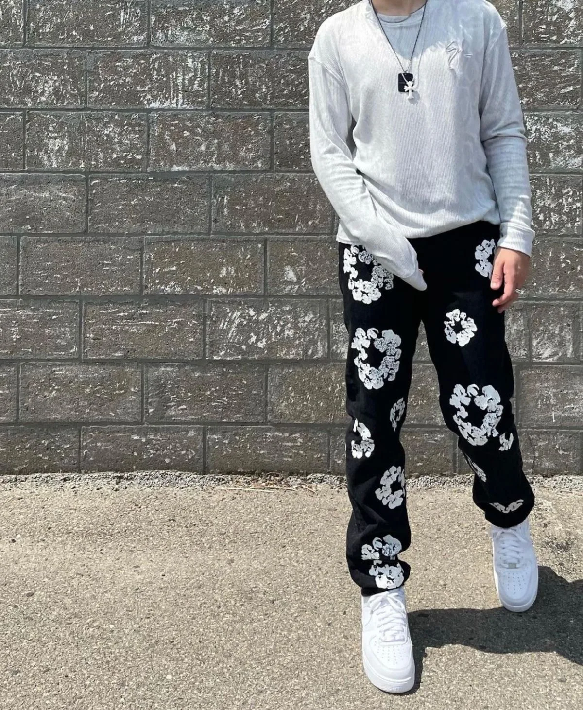 Jeans American hiphop men and women personality trend retro kanye cotton printing street straight loose fried street trousers