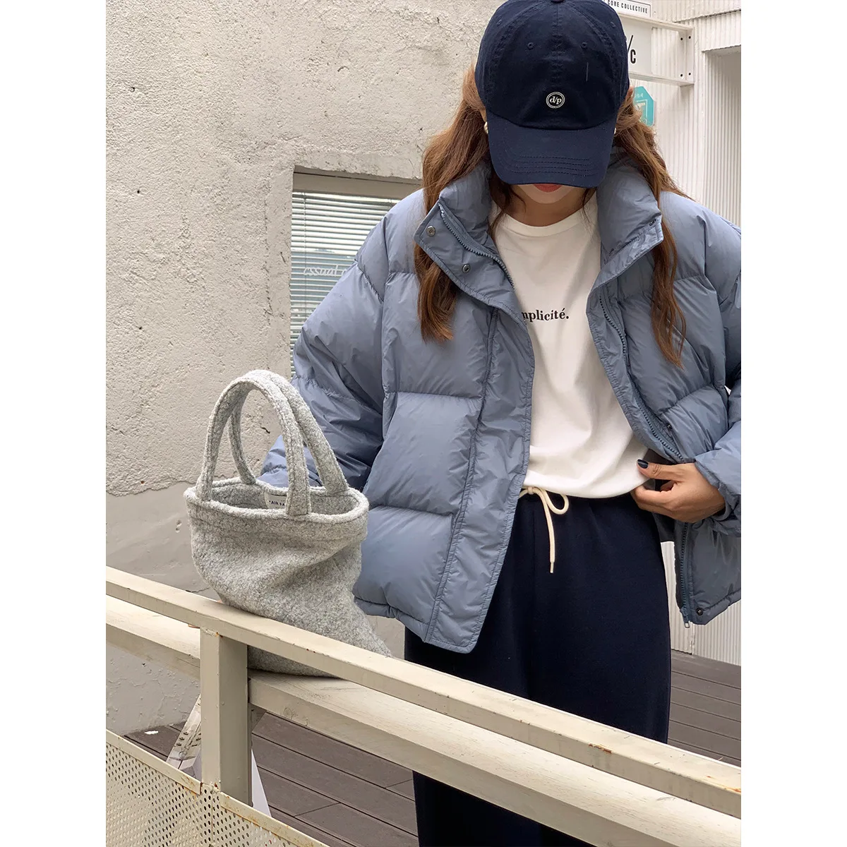 Down jacket women's loose and thick warm white duck down stand collar bread jacket