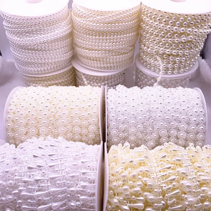 

Искусственный жемчуг с плоской задней стороной, 2-5 ярдов, Цветочные бусины, цепочка, гирлянда, цветы, украшение для свадебной вечеринки, аксе...