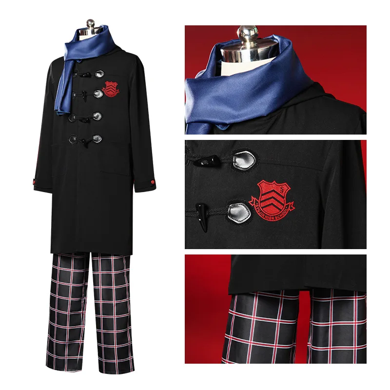 Костюм для косплея Persona 5 Amamiya Ren пальто шарф и брюки униформа аниме мужчин