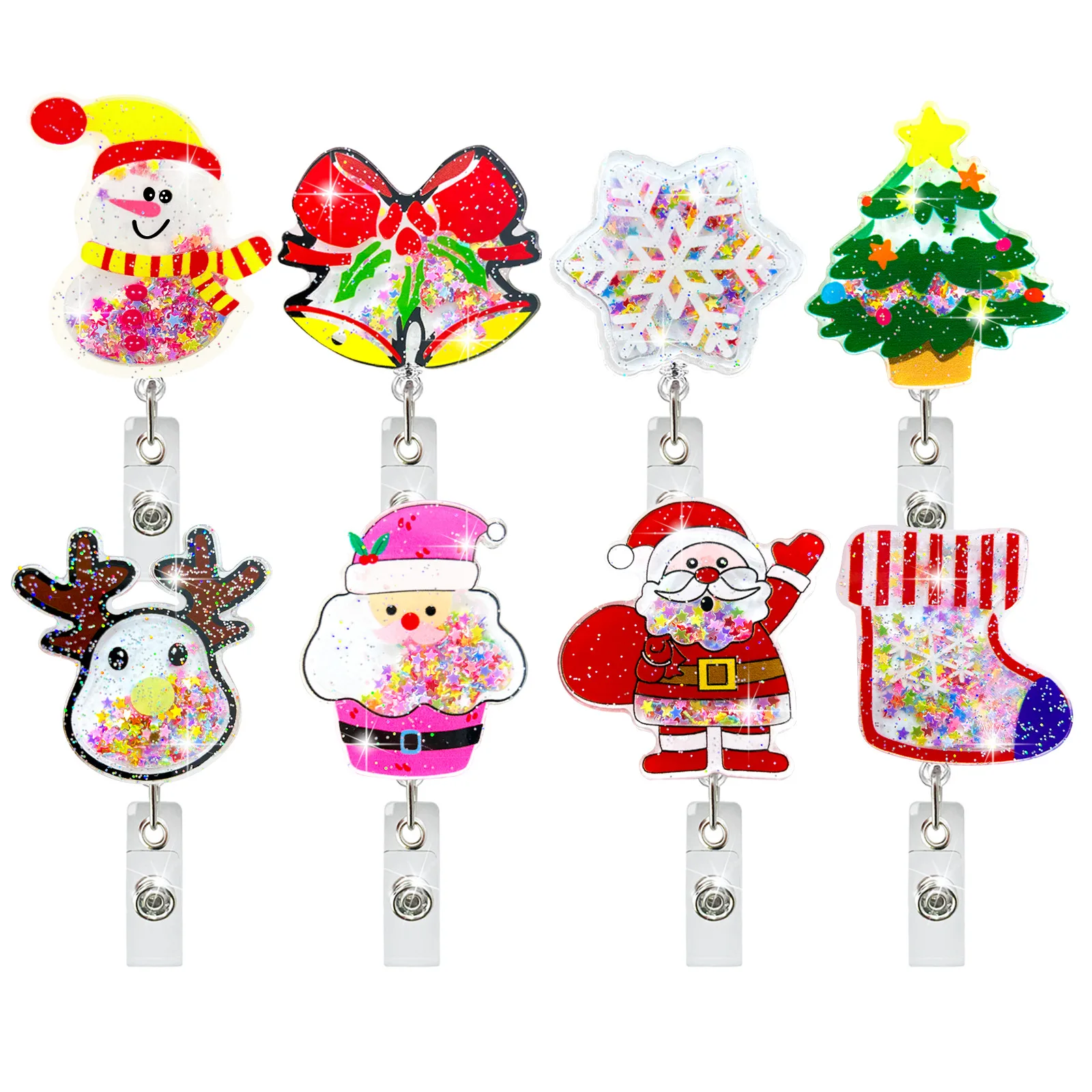 

1PCS Christmas Snowman Tree snowflake Badge Reel Retractable ID Badge Holder With 360 Rotating Alligator Clip Name Holder