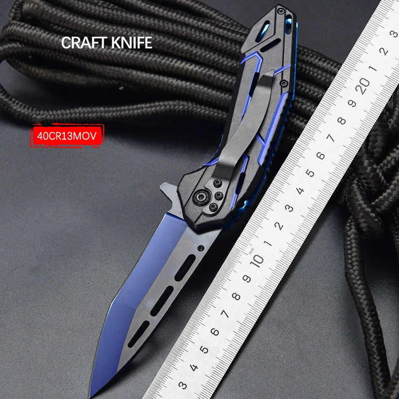 

2023 Cross-Border Hot Selling Quick Opening A Folding Knife Aluminum Alloy Lightweight Design Blue Devil Pattern Folding Knife