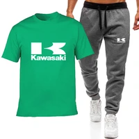 2022 new kawasaki sports suit mens t shirt pants summer jogging pants streetwear harajuku tops short sleeve suits breathable