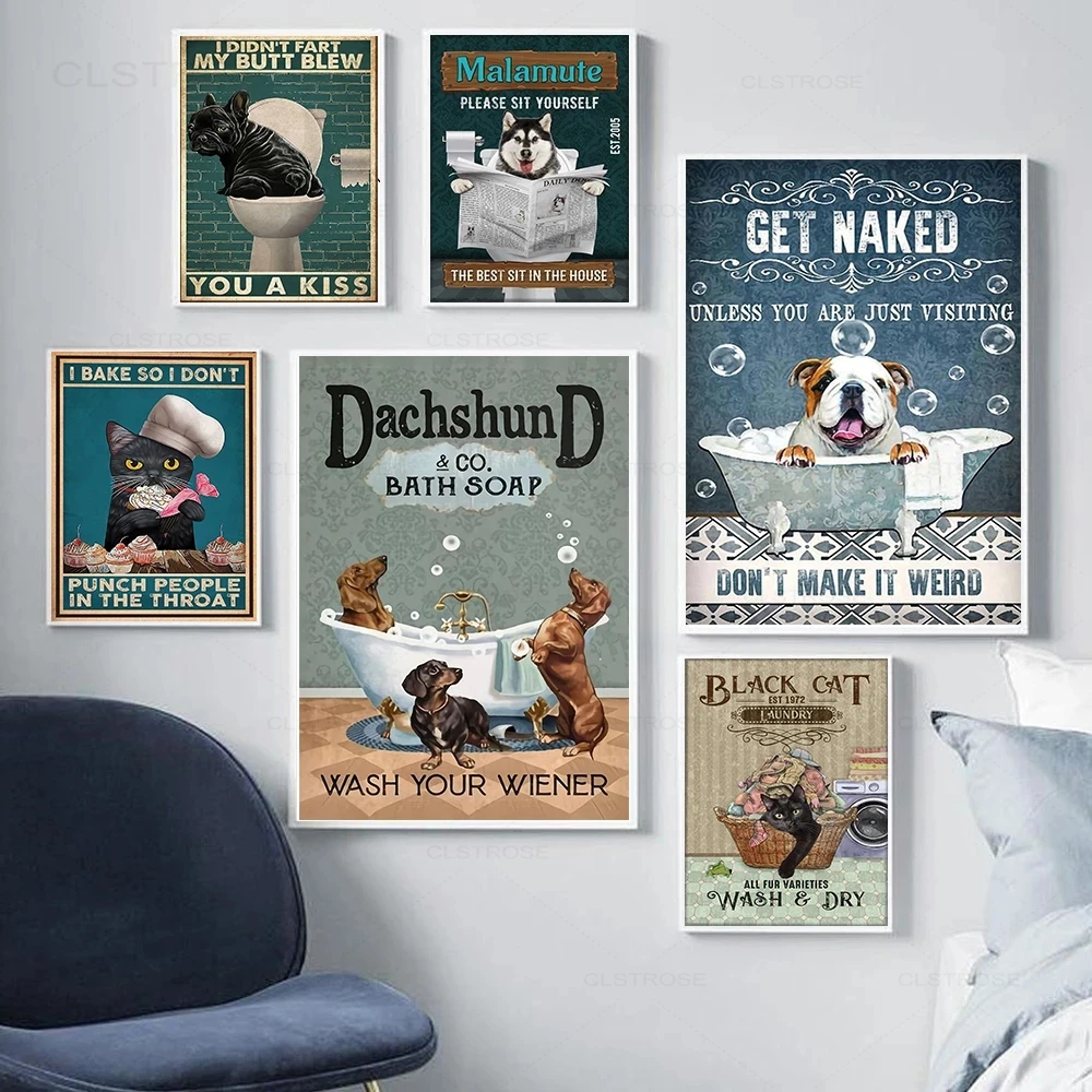 

Плакат для чтения «такса» и мыла, художественный принт, винтажные милые щеки с надписью «Hello Sweet», забавная картина для стирки на холсте, дома...