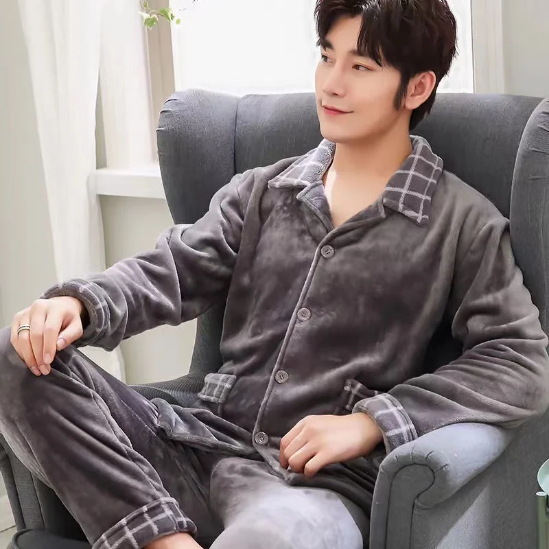 2022 New Flannel Pajama Sets For Men Long Sleeve Thick Warm Winter Soft Coral Fleece Male Sleepwear Ladies Home Clothes Pyjamas