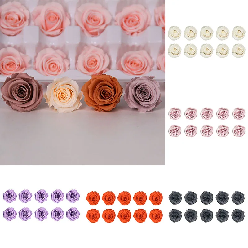 

10PCS Preserved Flowers Immortal Rose 3-4CM Diameter Birthday Valentines Gift Box DIY Crafts Home Decor Florist Supplies