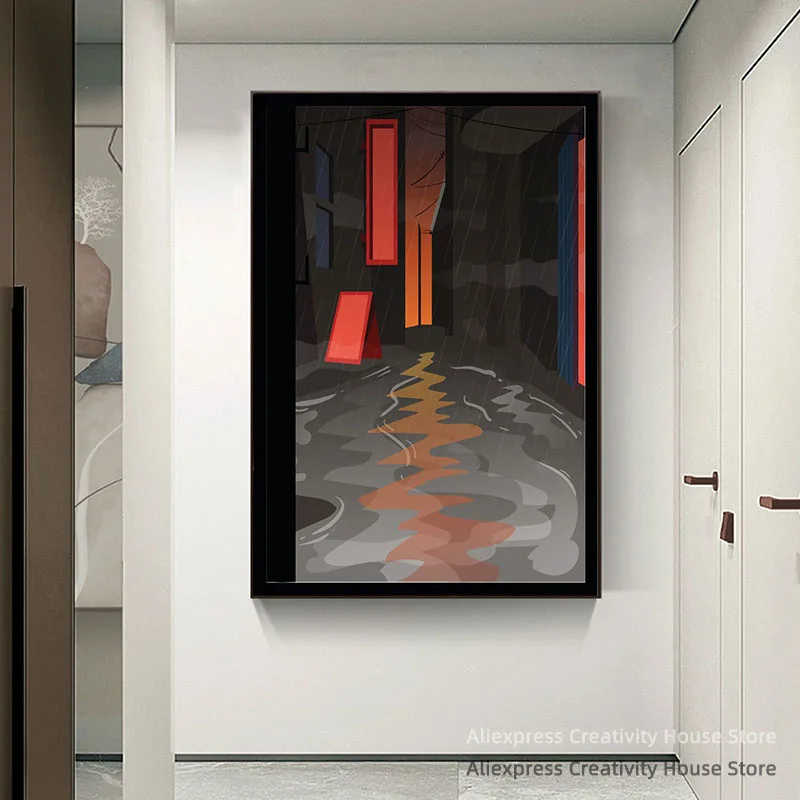 Восходящий уровень воды по городу слайкер с забитыми сливными плакатами Картина