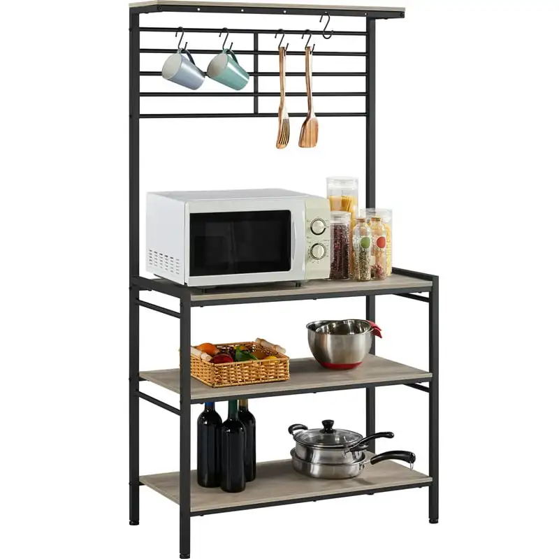 

4-Tier Baker's Rack with S-Hooks for Microwave Kitchen, Gray