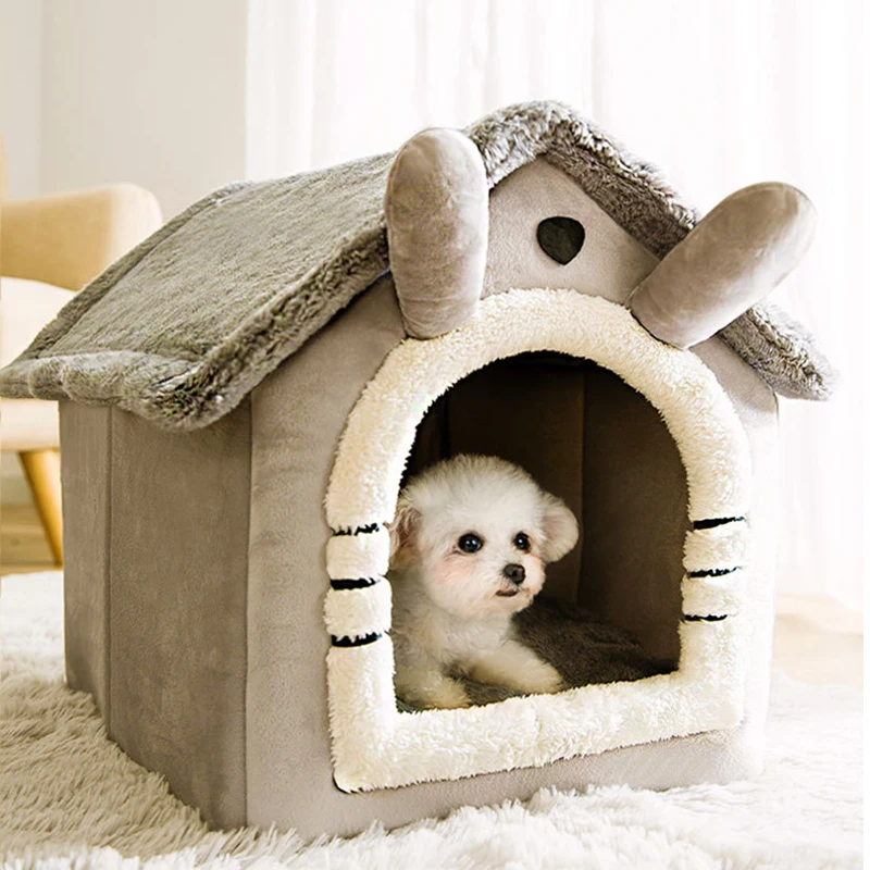 

Dog House Kennel Soft Pet Bed Small Cat Tent Indoor Enclosed Warm Plush Sleeping Nest Basket with Removable Cushion Pet Supplies