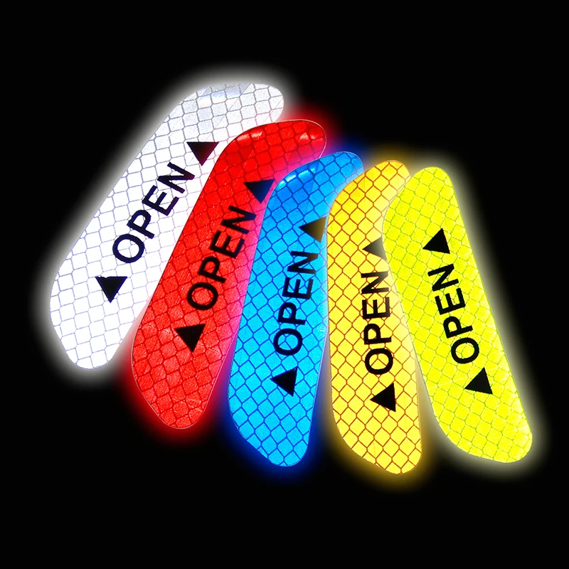 

4pcs Car OPEN Reflective Tape Warning Mark Reflective Open Notice Bicycle Accessories Exterior Car Door Stickers DIY