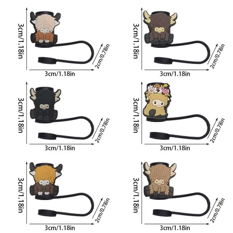 Топперы из коровьей соломы для стаканов 6X Highland Cow многоразовые соломенные