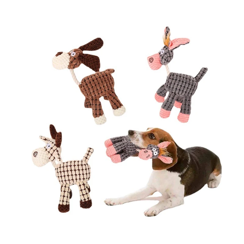 

Dog Toys Donkey Shape Corduroy Chew Toy For Puppy Squeaker Squeaky Plush Bone Molar Pet Toys Bite Resistant Teeth Cleaning Toy