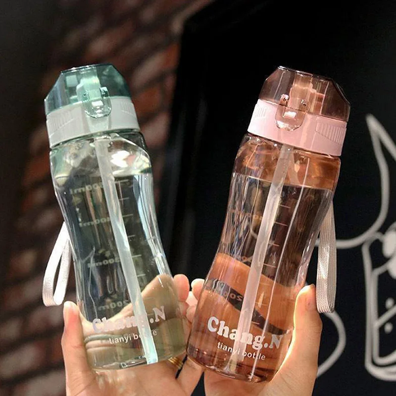 

580ml BPA Free Sport Water Bottle Outdoor Leakproof Drinking Bottle with Straw Portable Waterbottle Dinkware for Camping Cycling