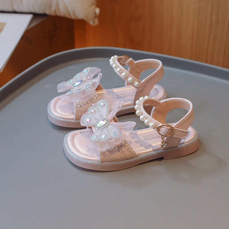 

Toddler Girls Sweet Bowknot Princess Sandals Kids Sequin Beach Shoes Soft Sole Anti Slip Flats Summer Party Wedding Shoes 6-15Y