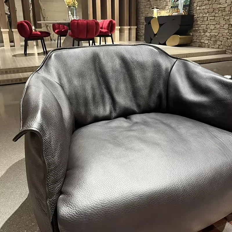Фото Кожаное кресло-реклайнер OKF Black Modern из натуральной кожи для отелей, спален, гостиных, акцентная мебель для дома №2