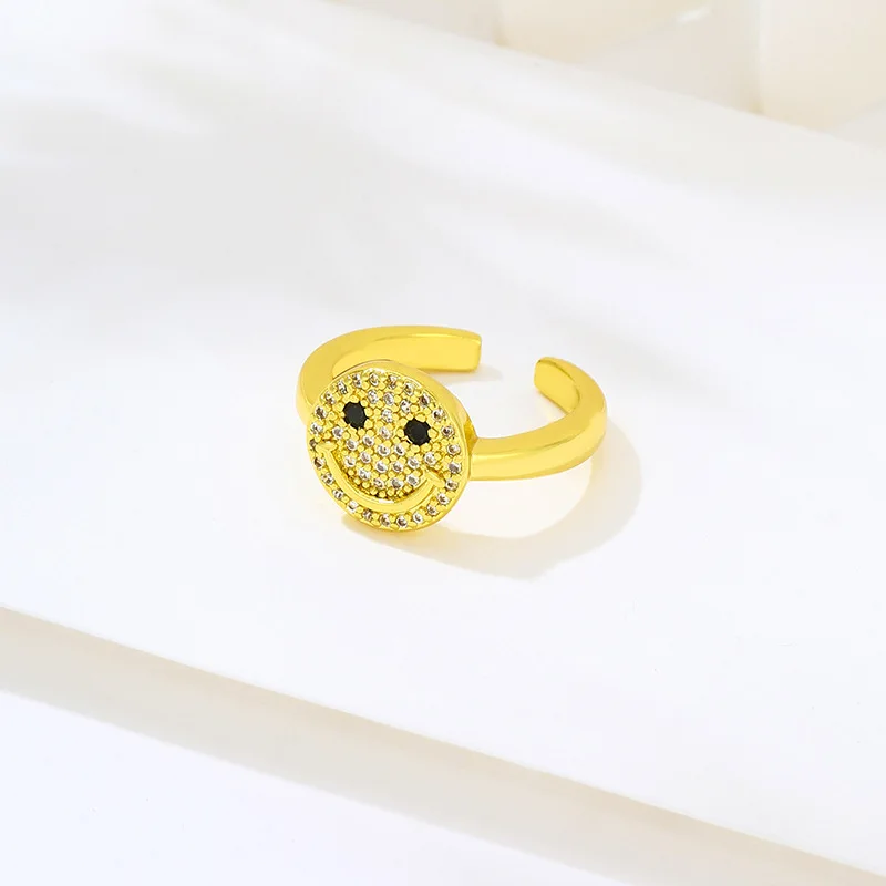 

Fashion Cubic Zircon Gold Color Smile Round Ring Individuality Adjustable Opening Smiling Face Rings for Women Jewelry