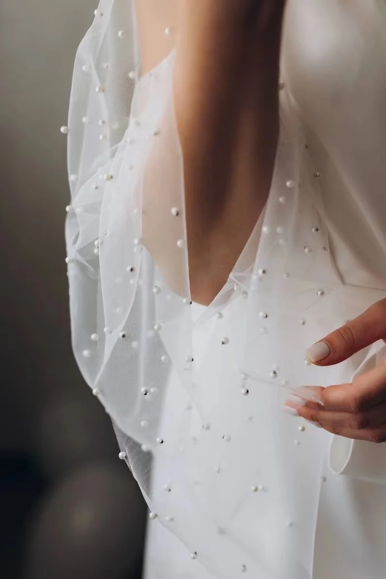 Bridal Gown With Pearls Silk Bathrobe White Boudoir Satin Kimono Women Pajamas Summer Pearl Tulle Dress  Wedding Robes For Bride