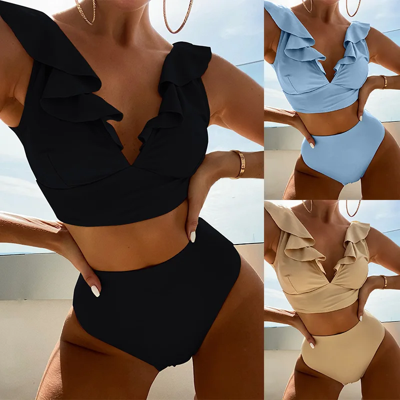 

Соблазнительный Женский комплект бикини из 2 предметов, плиссированная рубашка и трусики, однотонная уличная одежда, летняя пляжная одежда