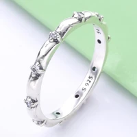 authentic 925 sterling silver flower petals band with crystal ring for women wedding party europe pandora jewelry