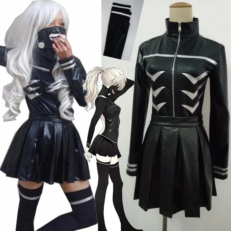 

Tokyo Ghoul Cosplay Kaneki Ken Girl Uniforms Female Ken Kaneki Cosplay Costume Jacket + Skirt + Stockings Halloween dress suit