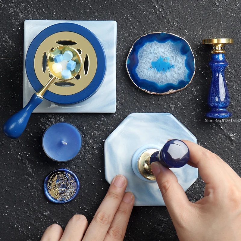 Fire Lacquer Seal Pad Stamping Practice Demoulding Tool Marbled Ceramic Agate Stone Wax Invitation Card