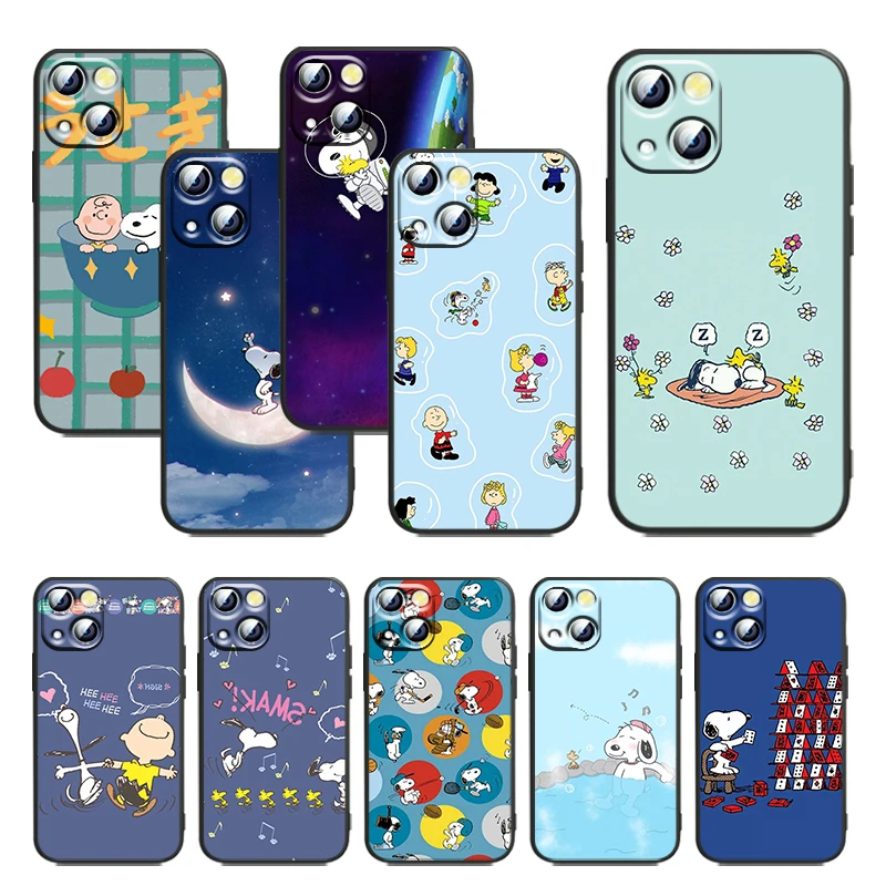 

Nice snoopy For Apple iPhone 11 12 13 Max Mini 5 6 7 8 X XR XS Pro Plus Black luxury Silicone Soft Cover Funda Phone Case Capa