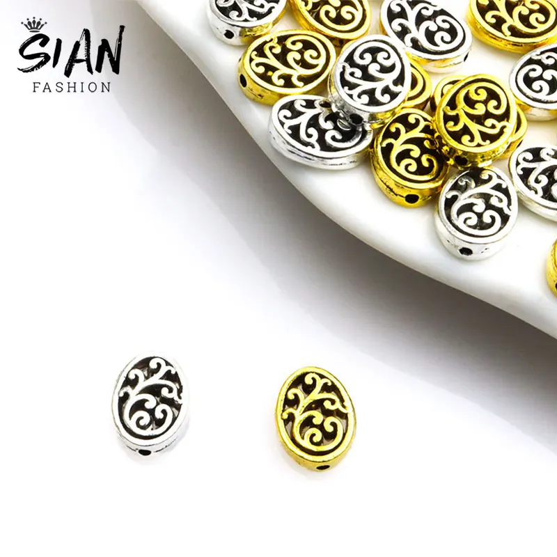 

10pcs Fashion Tree of Life Hole Spacer Beads Oval Round Alloy Metal Loose Beads Jewelry Making Findings for DIY Bracelet Gifts