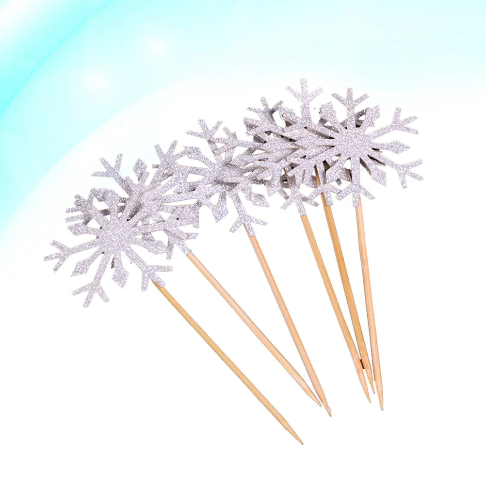 

Cupcake Decorating Cake Pick Topper Picks Christmas Party Decoration Snowflake Drinkssnow Set White Holiday Decorations Supplies