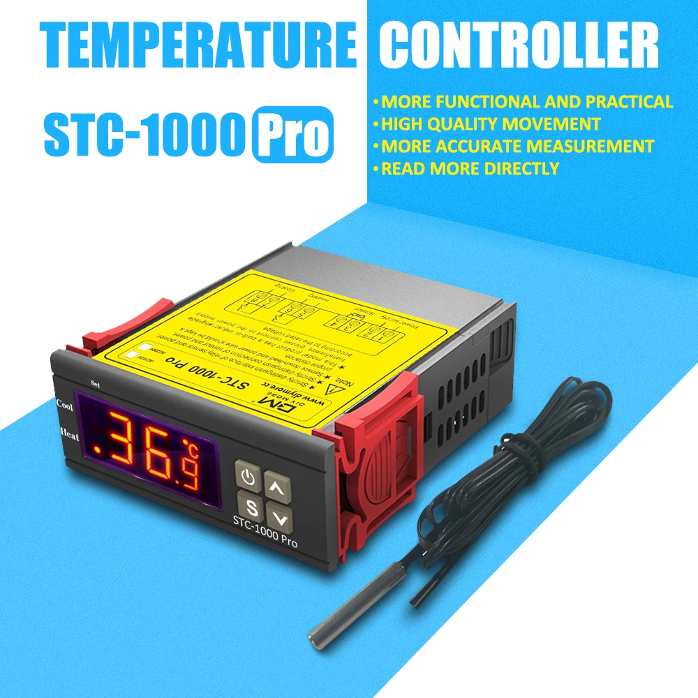 

STC-1000 PRO AC 110V 220V LED Digital Temperature Humidistat Controller NTC Probe 10K 1% 3950 for Incubator Refrigerator