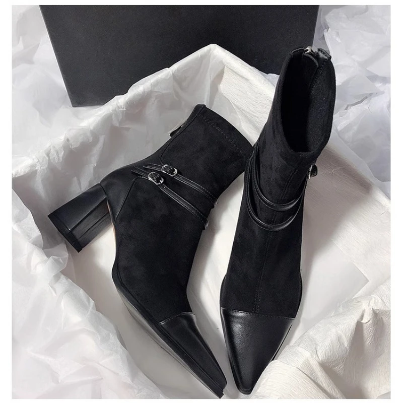 Модные женские зимние ботильоны с острым носком дизайнерские модные ботинки на