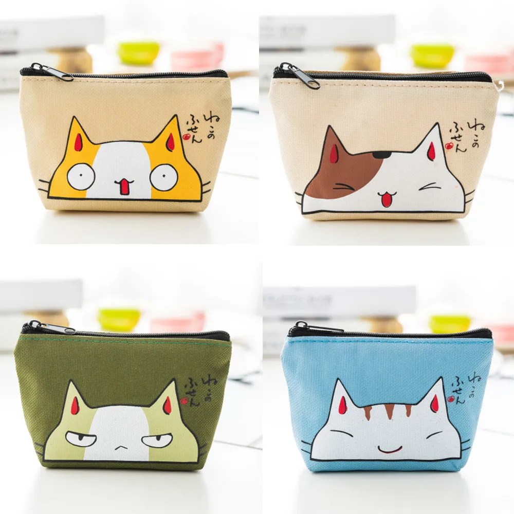 

Cute Cat Cloth Coin Purse Wallet Cosmetic Lipstick Card Key Earphone Storage Bag Women Travel Zipper Small Handbags Pouch Bags