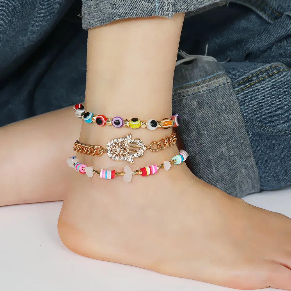 

New 2022 Bohemian Foot Ornament Summer Beach Fatima Anklet Set