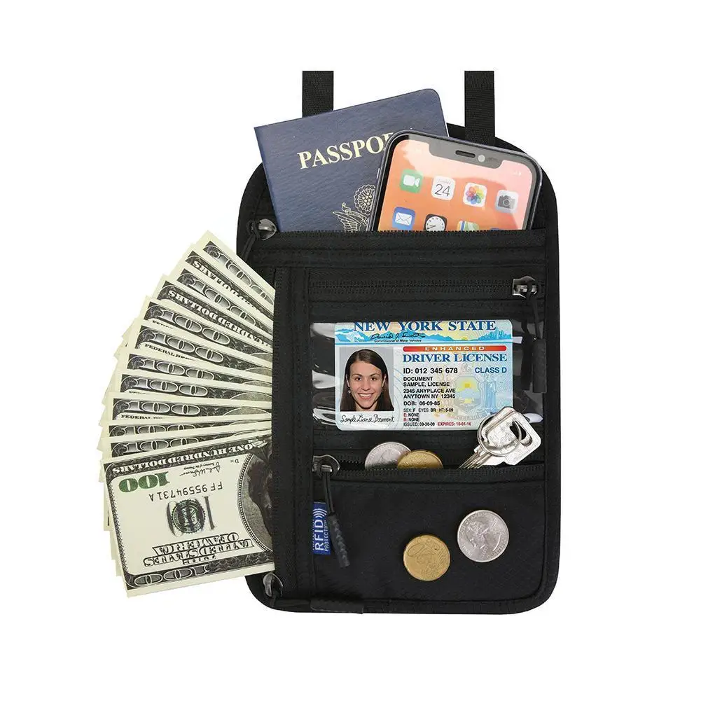 

Дорожная сумка-кошелек на шею, семейный Держатель для паспорта, органайзер, чехлы с несколькими карманами, блокирующие пространство, для кредитных документов, паспорта