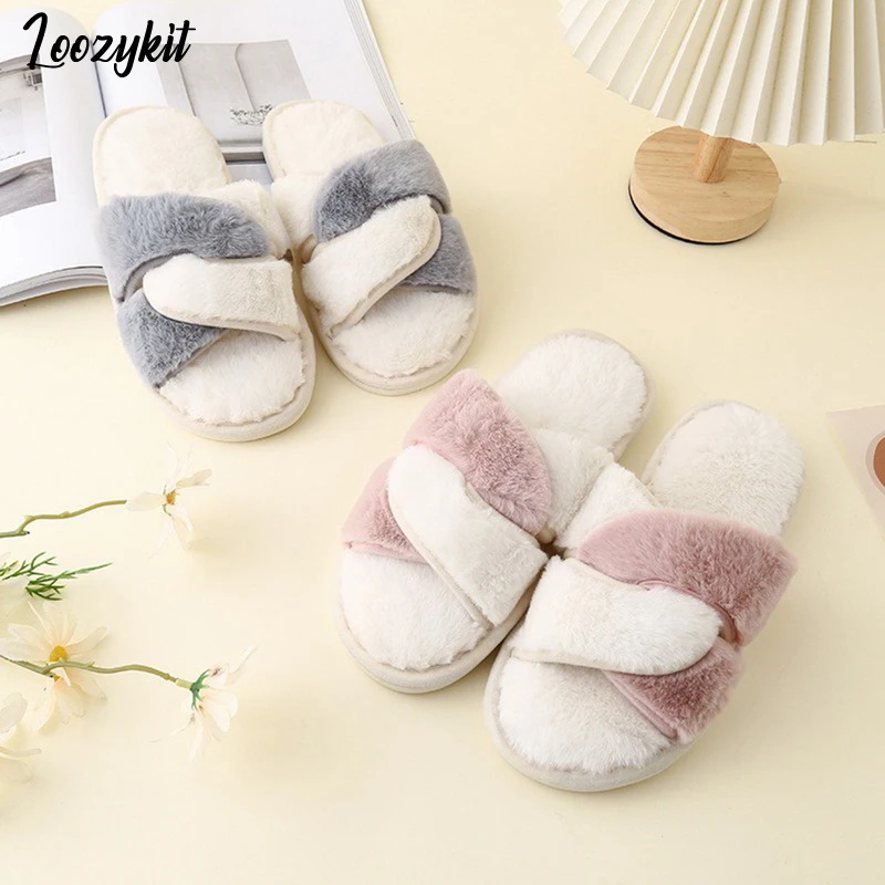

Slippers Women 2022 Womens Fur Slippers Winter Shoes Big Size Home Plush Warm Slipper Women Indoor Warm Fluffy Cotton Shoes