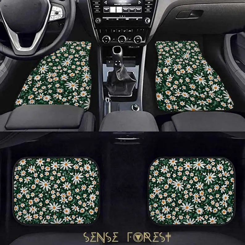 

Floral Daisy field car floor mats, wild flower car accessories, floral car interior decor, summer car mats accessories, boho wom